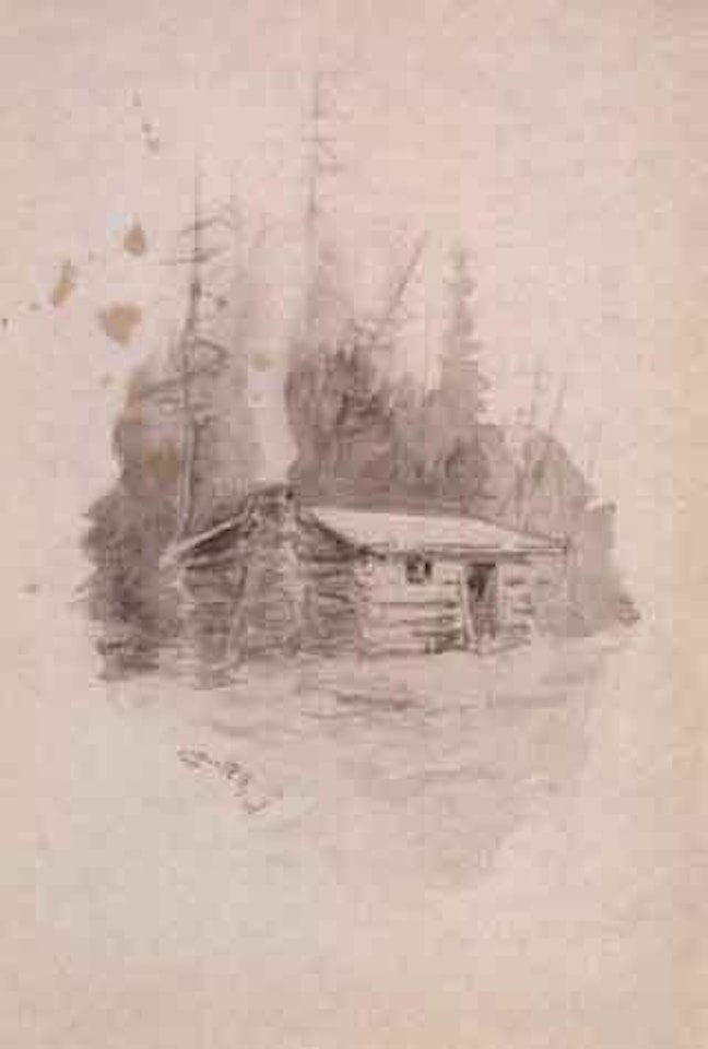 Ol' time cabin by Charles M Russell