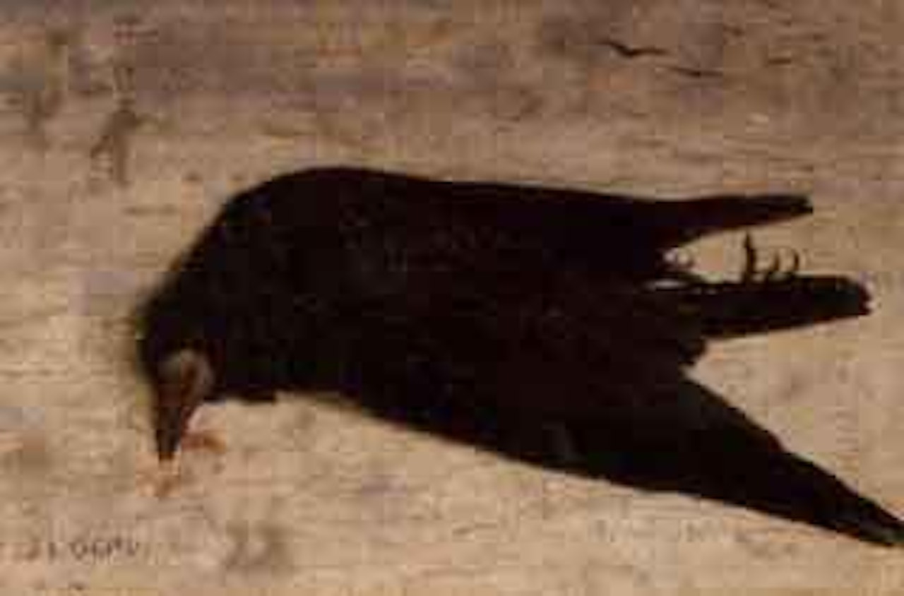Dead raven lying on the snow by Jean Léon Gérome