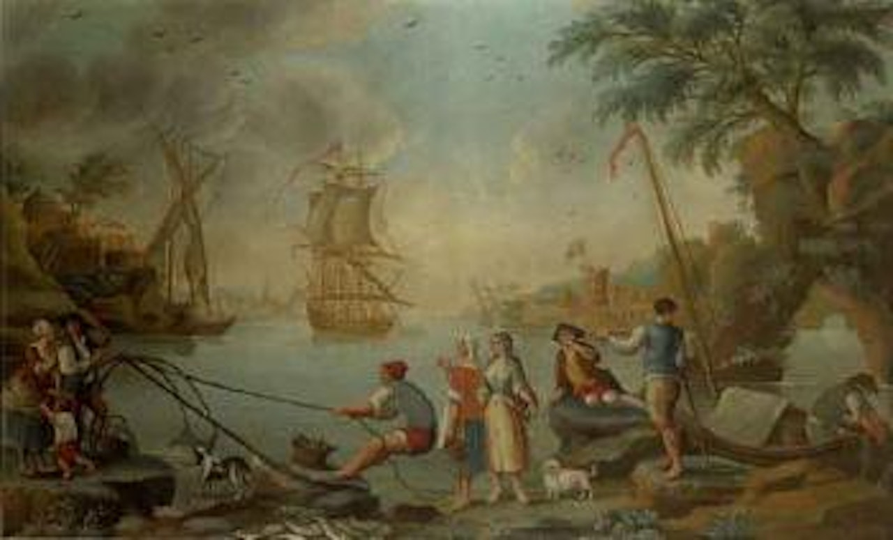 Paysage maritime anime de personnages by Claude Joseph Vernet