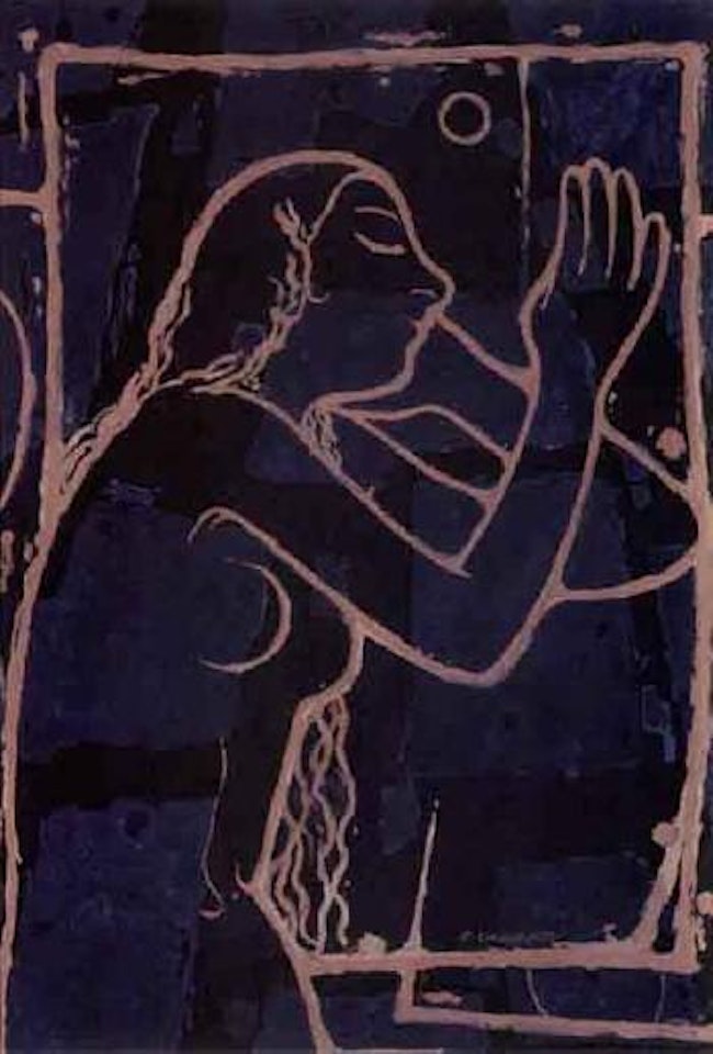 Pink figure on blue background by Felice Casorati