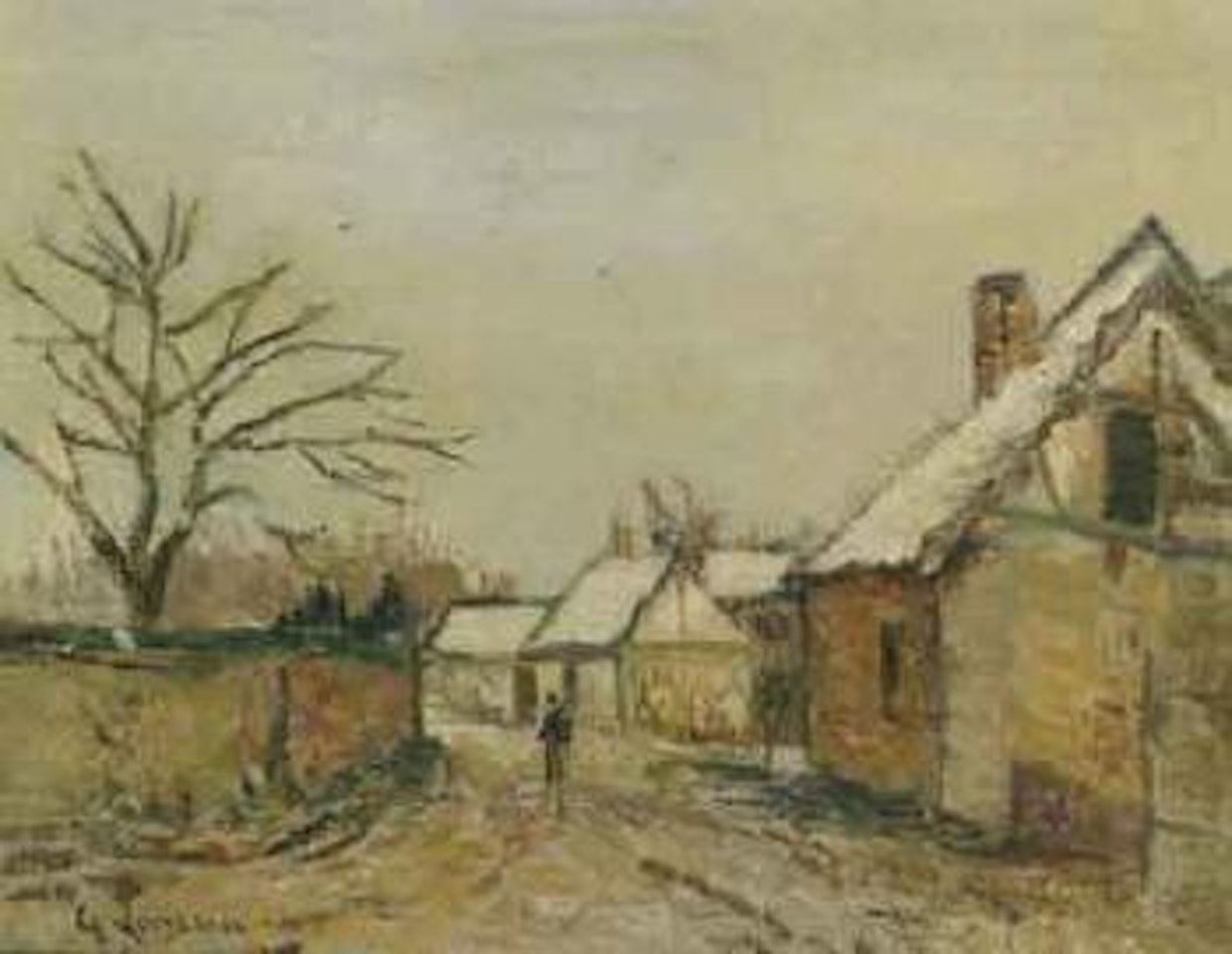 Personnages dans ruelle de village by Gustave Loiseau
