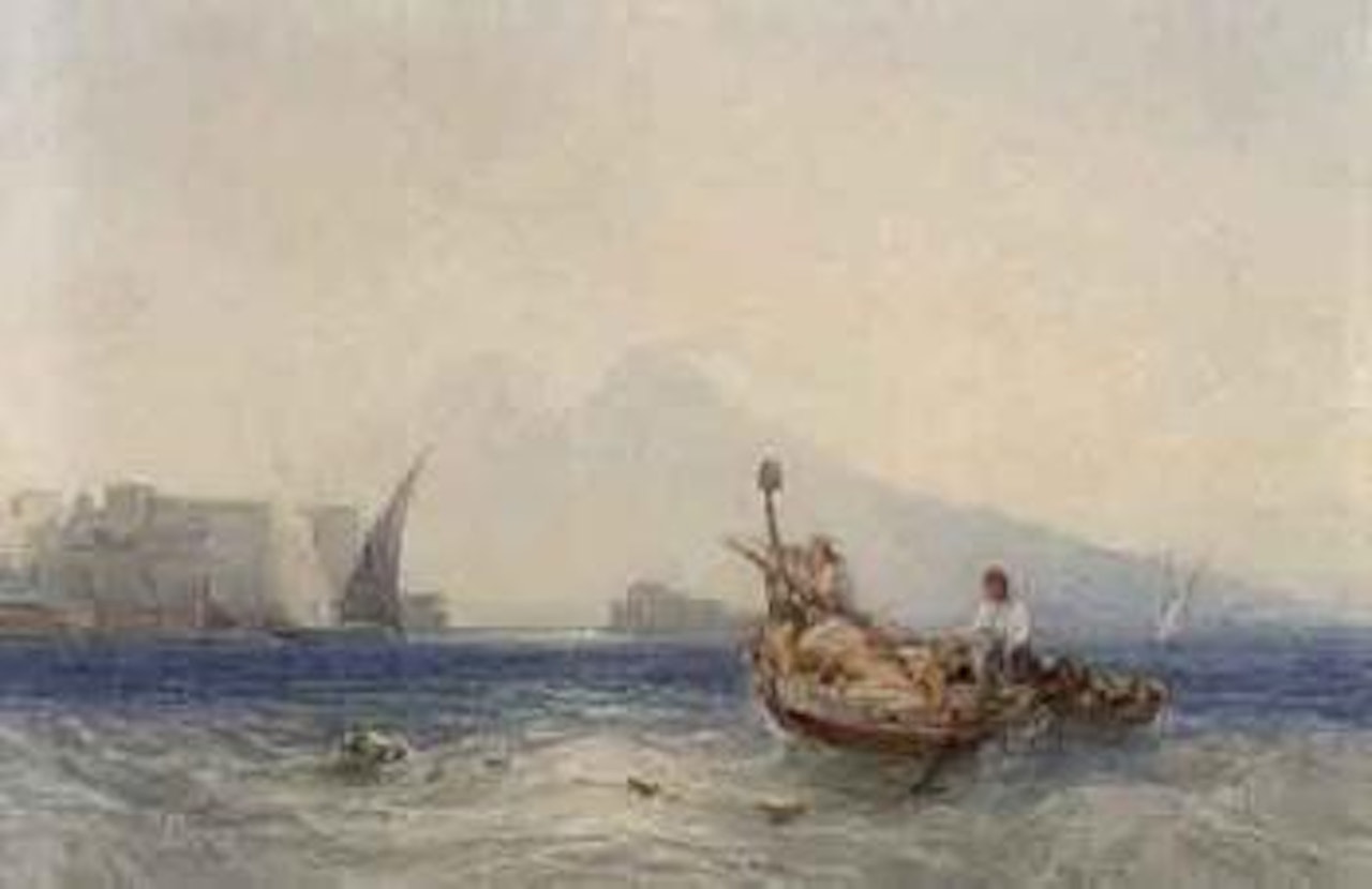 Fishermen dragging in their nets in the Bay of Naples by William Callow