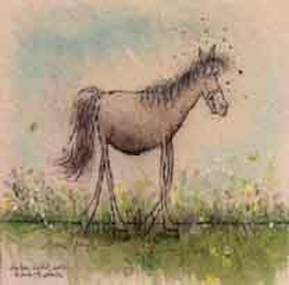 Idiot horse confidently awaiting the demise of the automobile by Ronald Searle