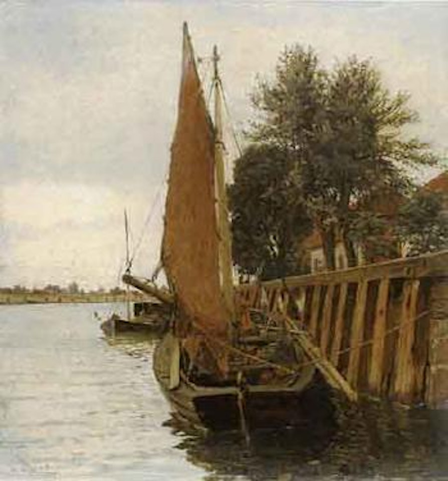 Fishing boats in a harbour by Walter Moras