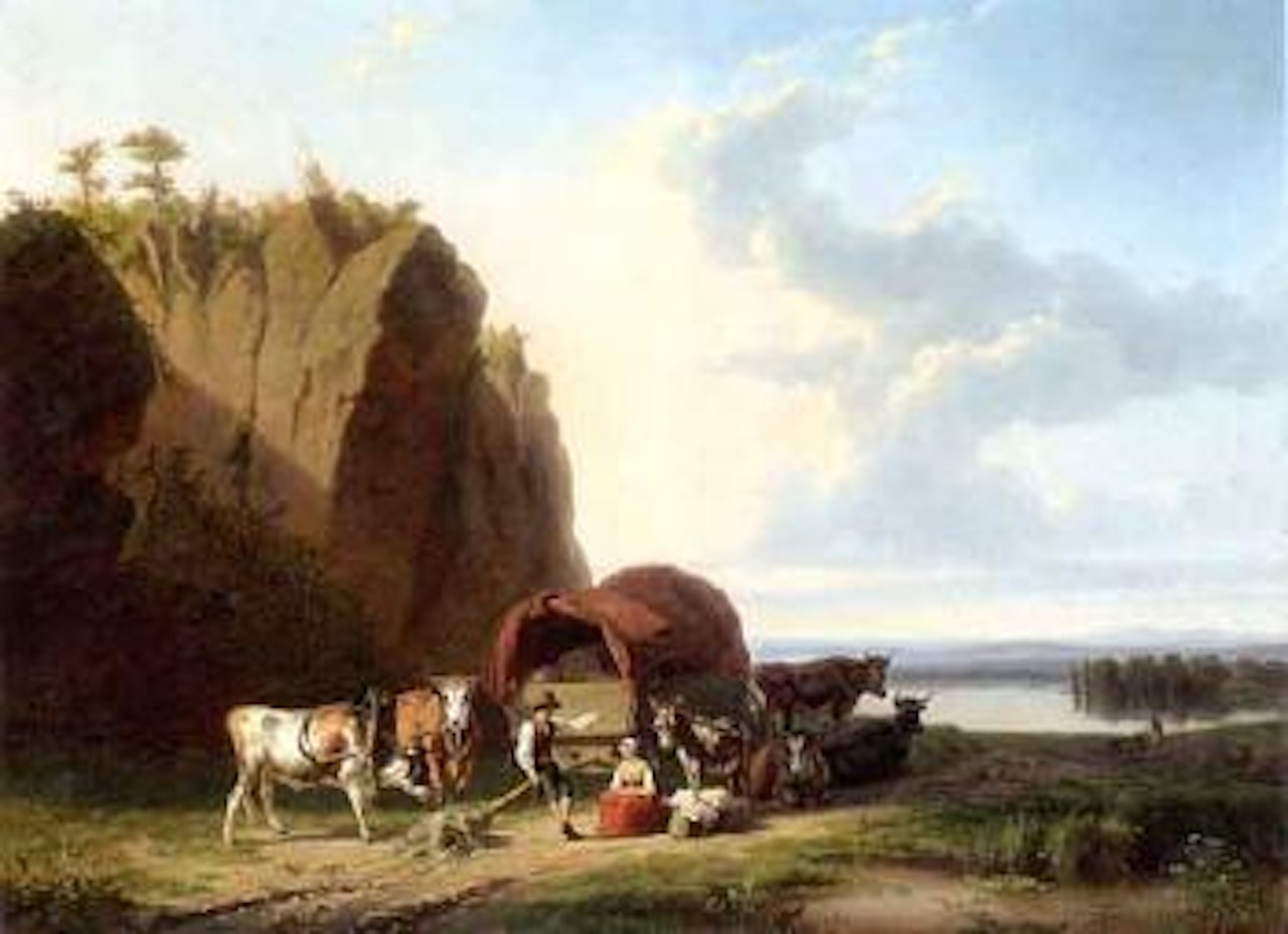 Cattle herders resting beside a lake by Eugène Joseph Verboeckhoven