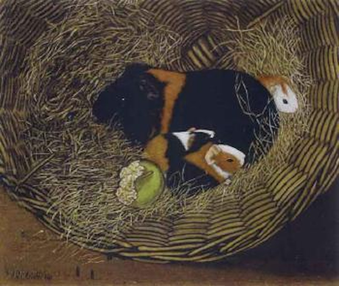 Guinea pigs in a basket by Adolf Dietrich