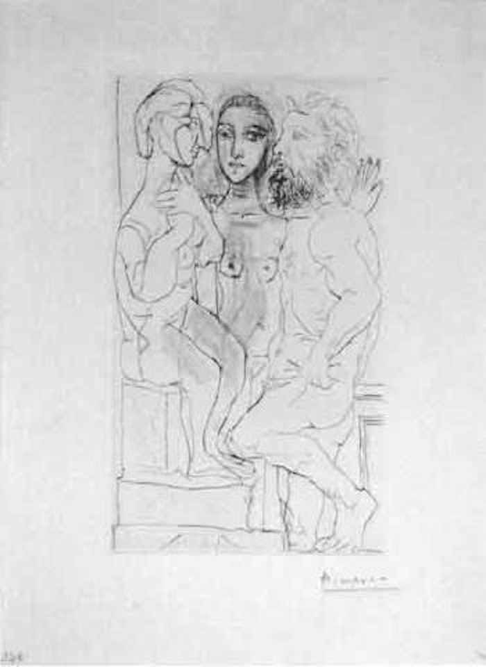 Sculpteur, modele et sculpture assise by Pablo Picasso