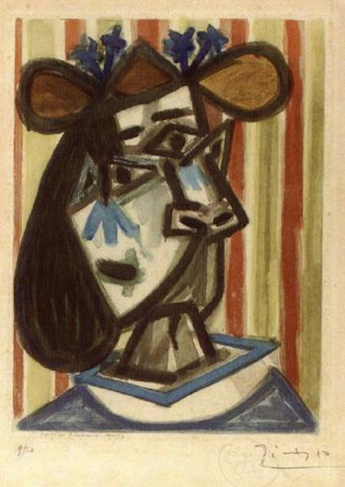 Femme avec les fleurs bleu by Pablo Picasso