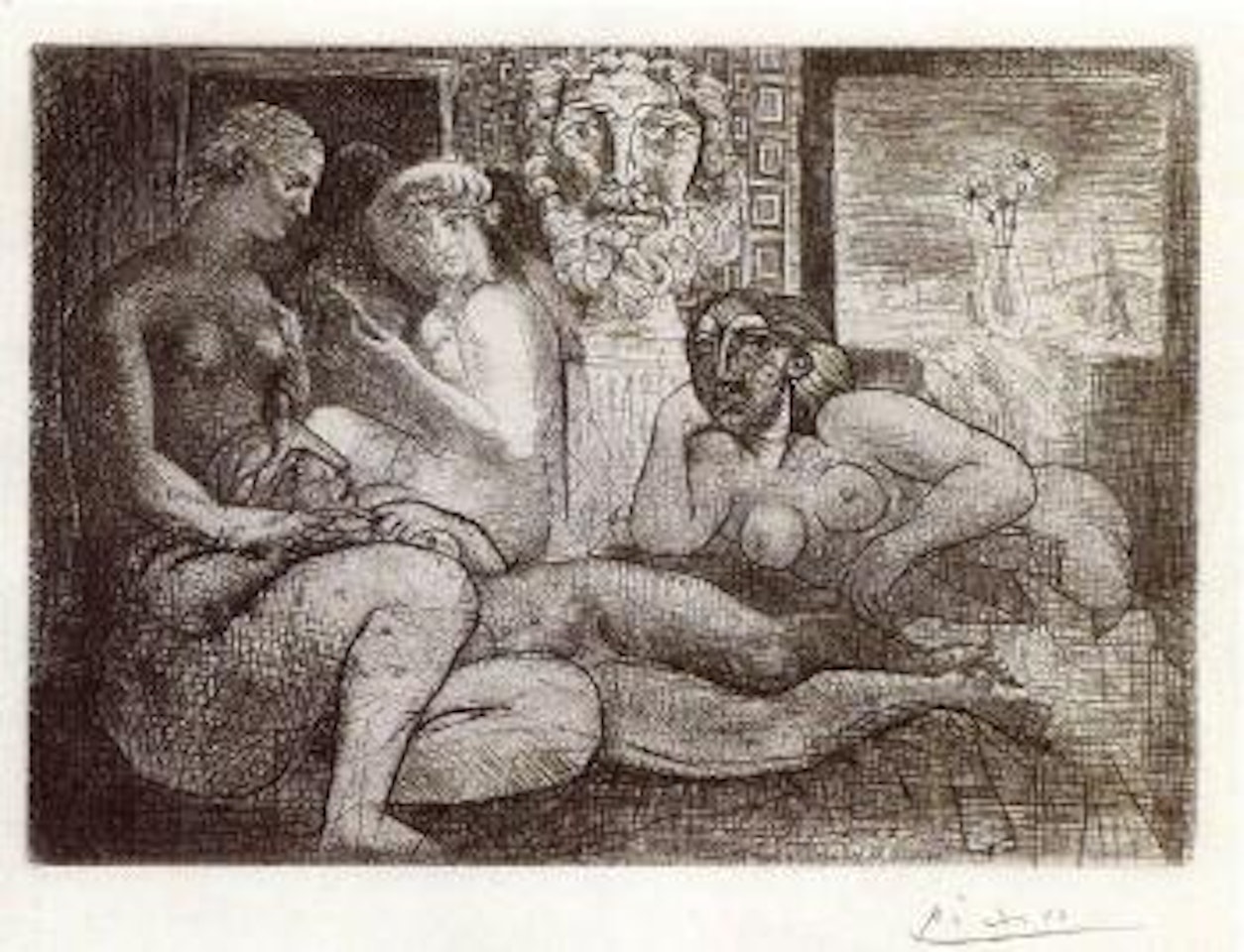 Quatre femmes nues et tete sculptee by Pablo Picasso