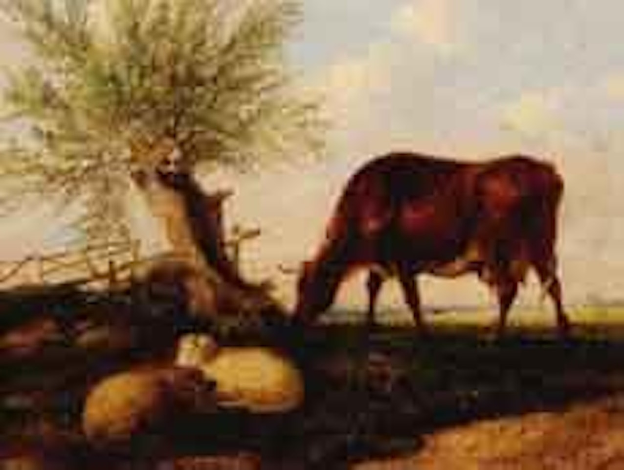 Cow with sheep by Thomas Sidney Cooper