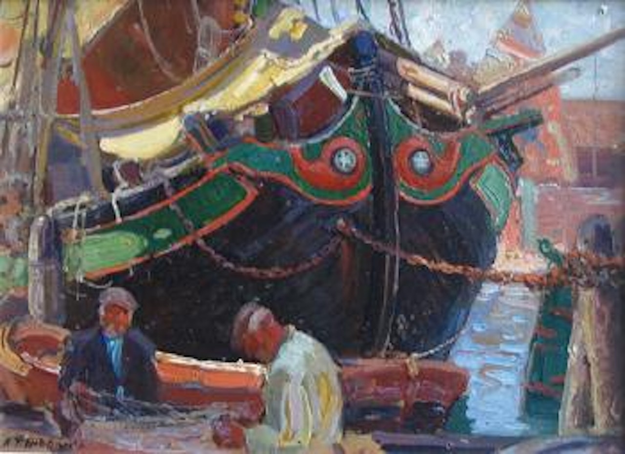 Fishermen mending nets by Aldro Thompson Hibbard