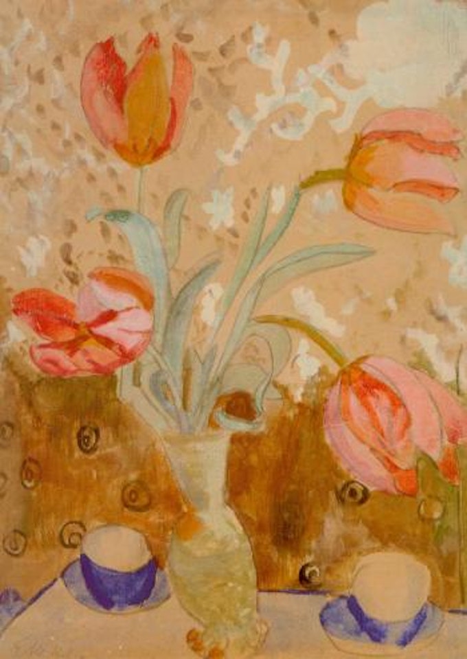 Red tulips with blue cups by Erich Heckel