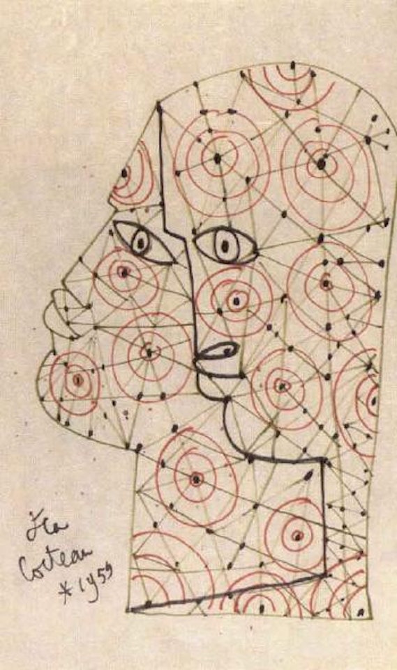 Two geometric heads by Jean Cocteau