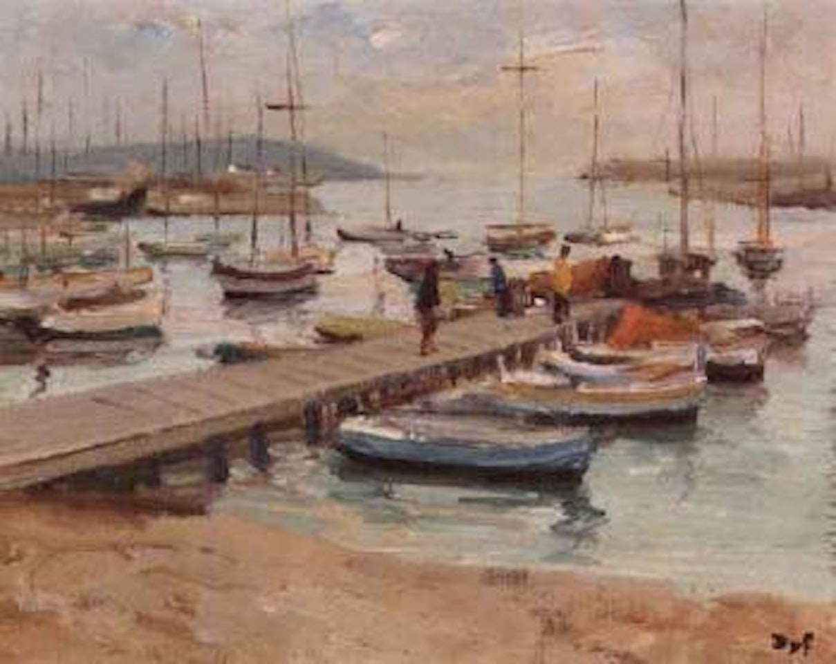 Sailboats in harbour by Marcel Dyf