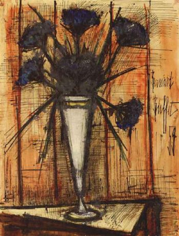 Oeillets sur fond rouge by Bernard Buffet