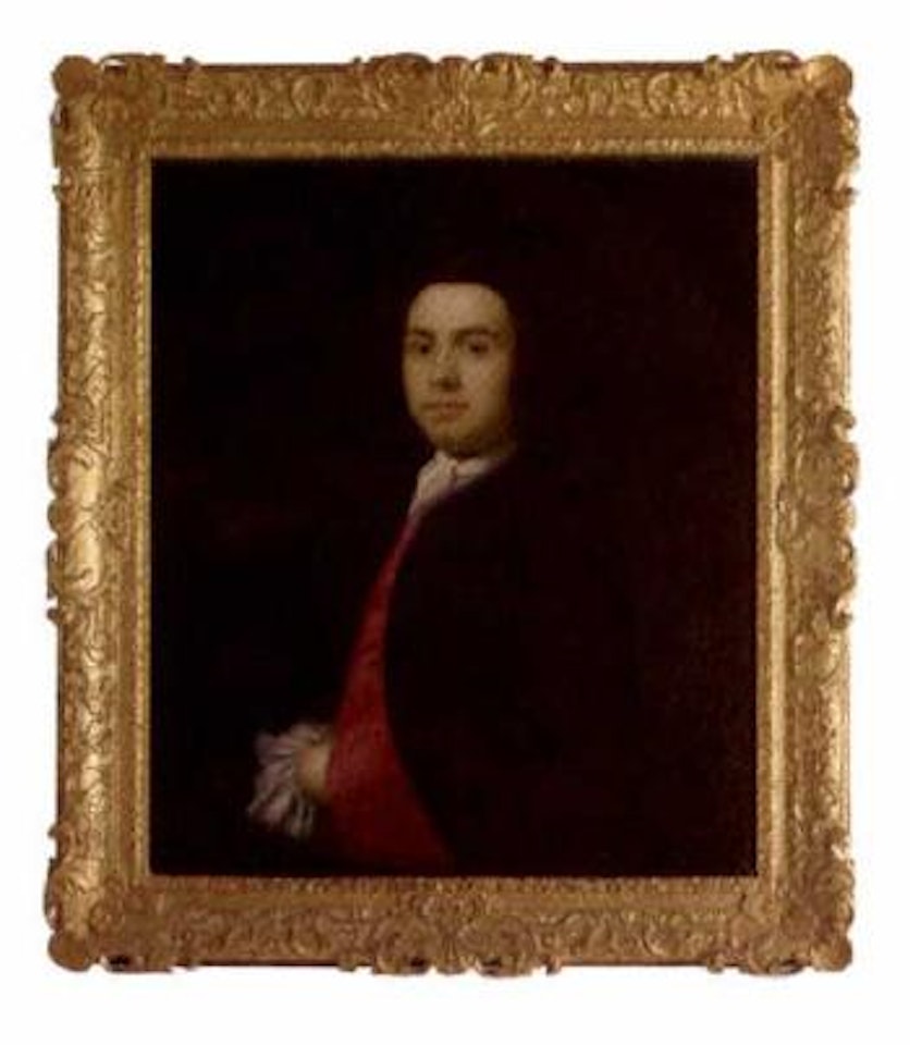 Portrait of a gentleman, half-length, in a dark blue coat by Thomas Hudson
