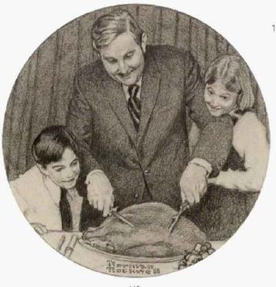 Father carving turkey, from the Fondest Memories Series by Norman Rockwell