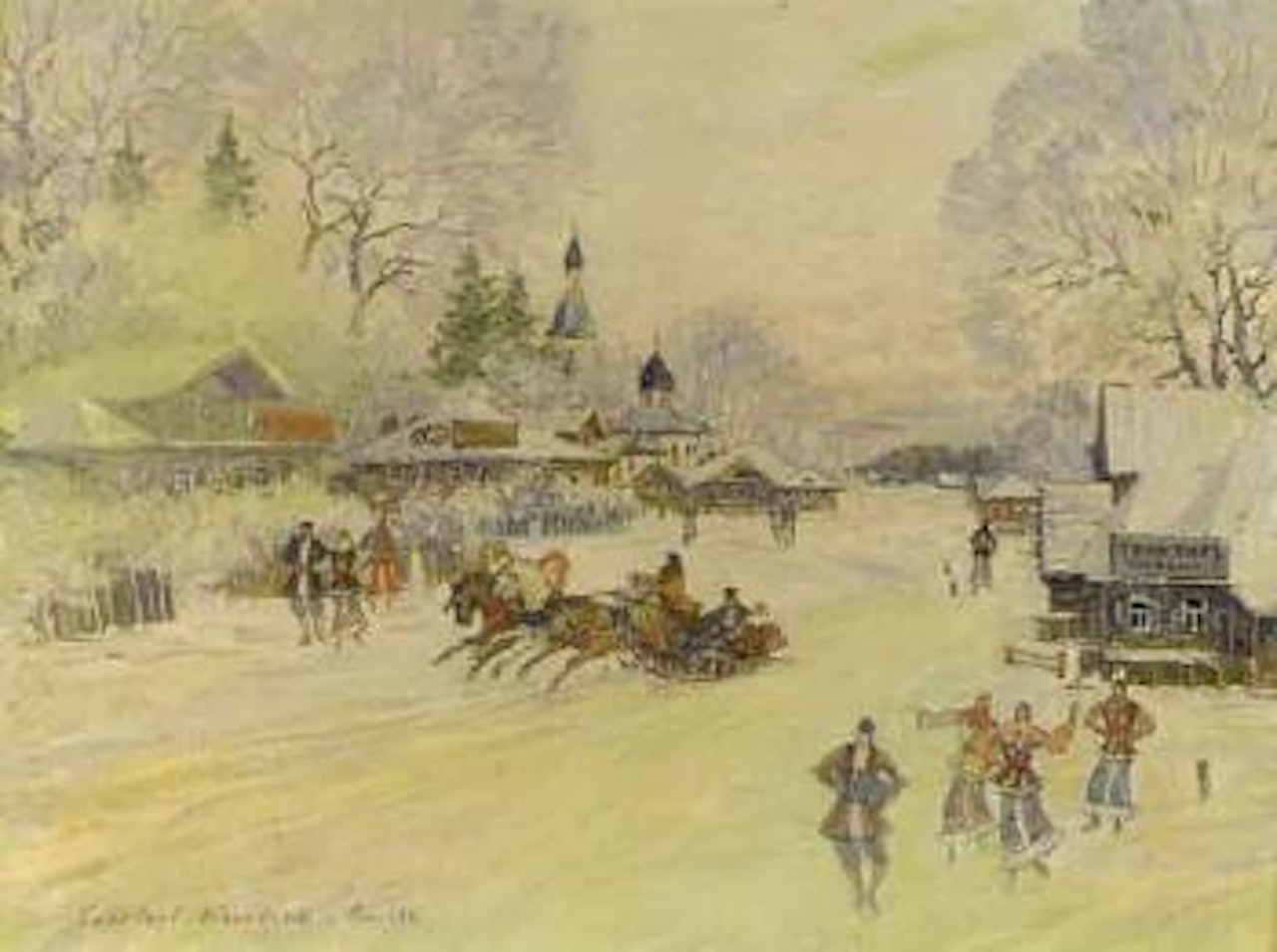 Winter in a Russian village by Konstantin Alekseevich Korovin
