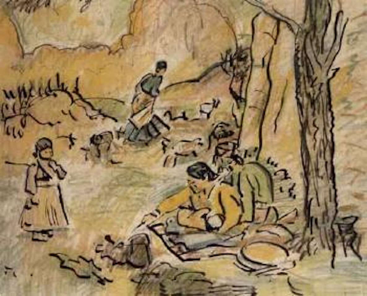 Native Americans at the campfire by George Leslie Hunter