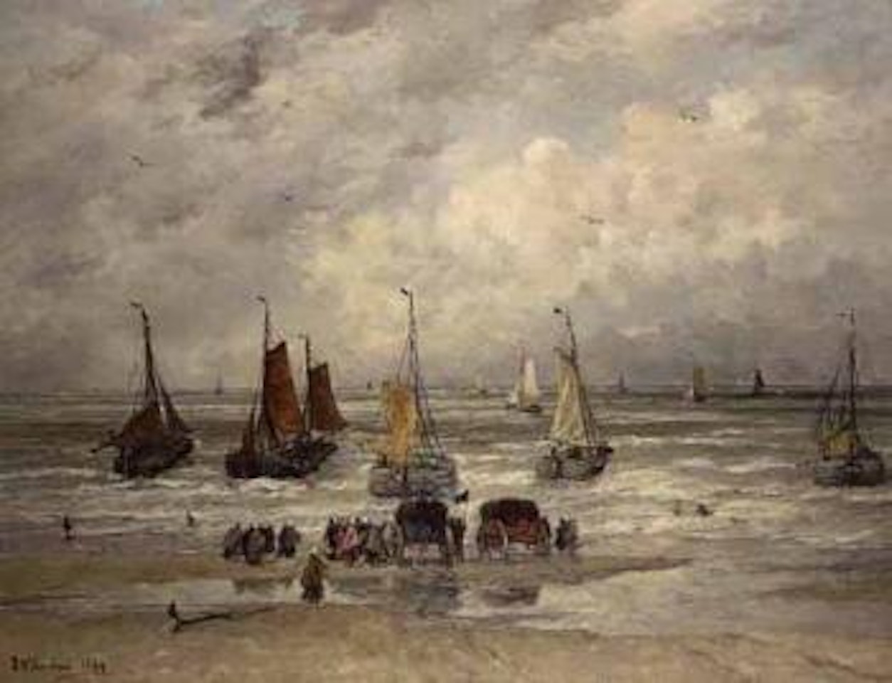 Fishing fleet sailing out by Hendrik-Willem Mesdag