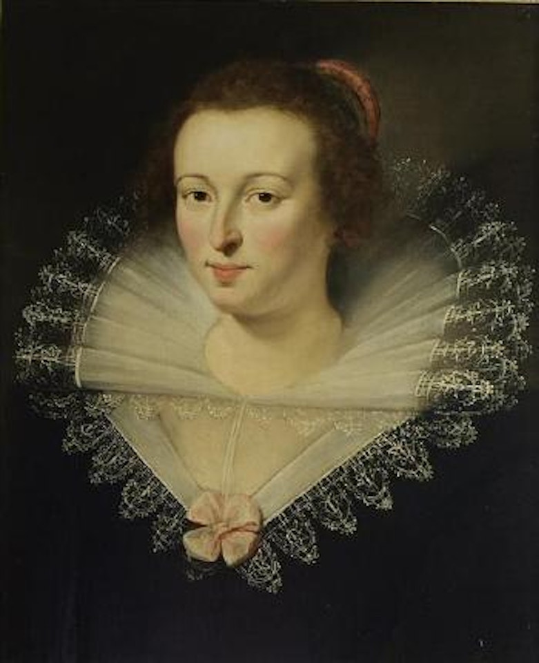 Portrait of a lady, head and shoulders, wearing a black dress with lace collar by Peter Paul Rubens