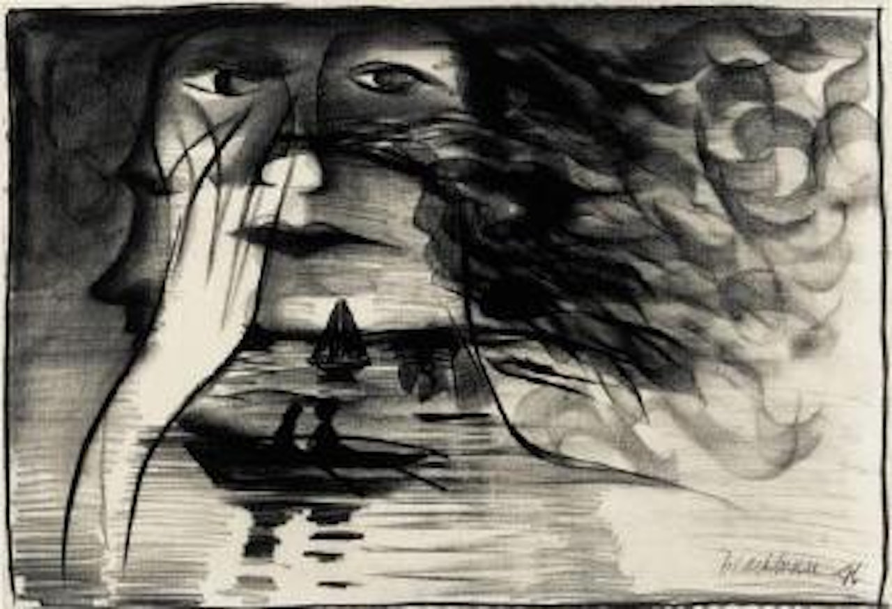 Woman and lake shadows, St. Albans, New South Wales by Charles Blackman