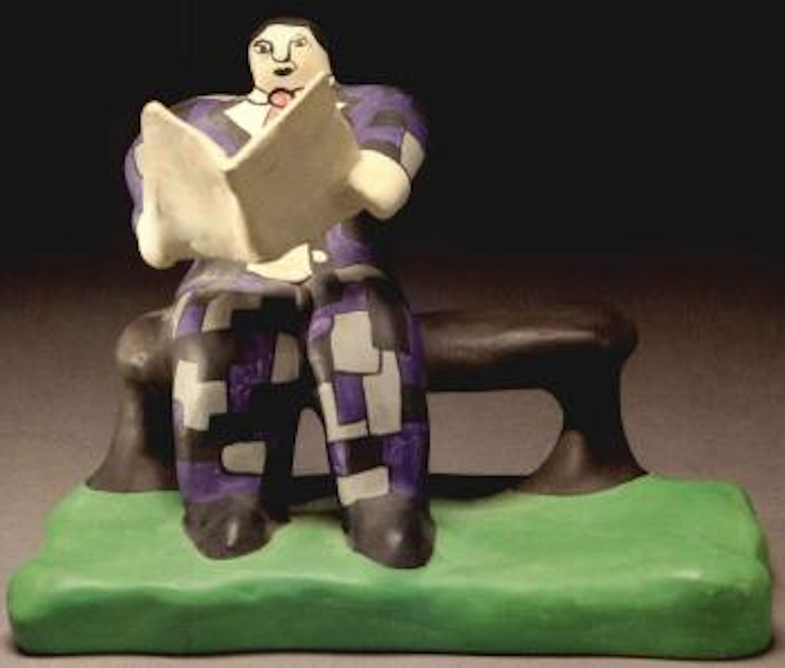 Man reading newspaper by Niki de Saint Phalle
