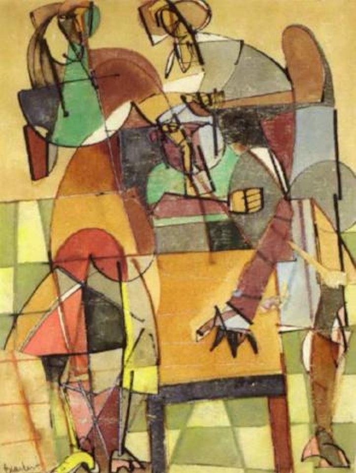 Three figures in a room by Romare Bearden