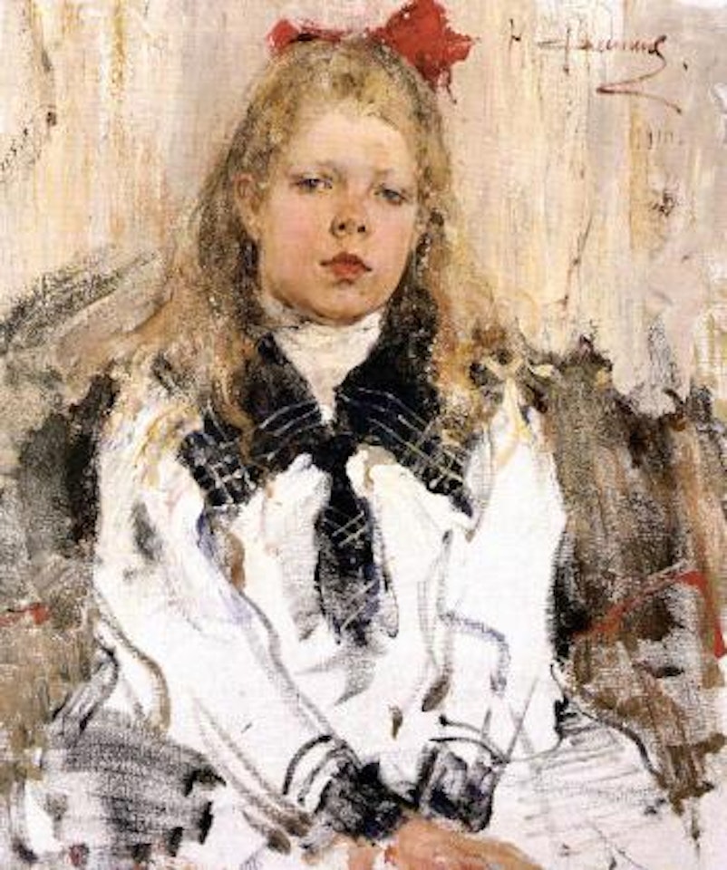 Girl with red bow by Nicolai Fechin