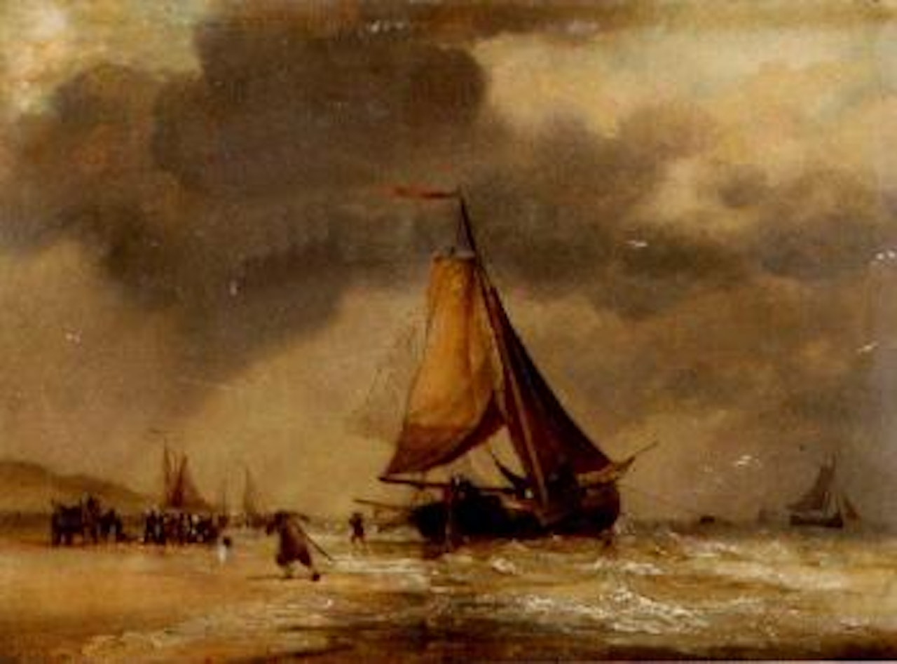 Fish arriving, Scheveningen beach by Edward William Cooke