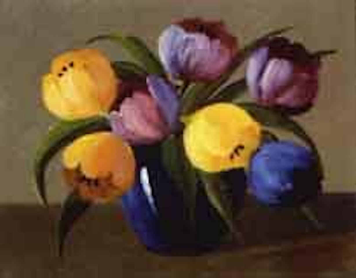 Tulips in a blue vase by Dirk Smoorenberg