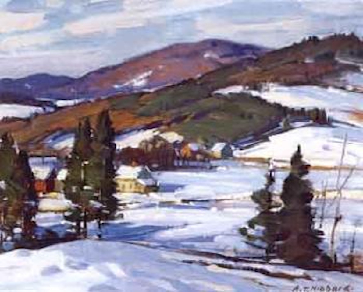 Houses in a winter landscape by Aldro Thompson Hibbard