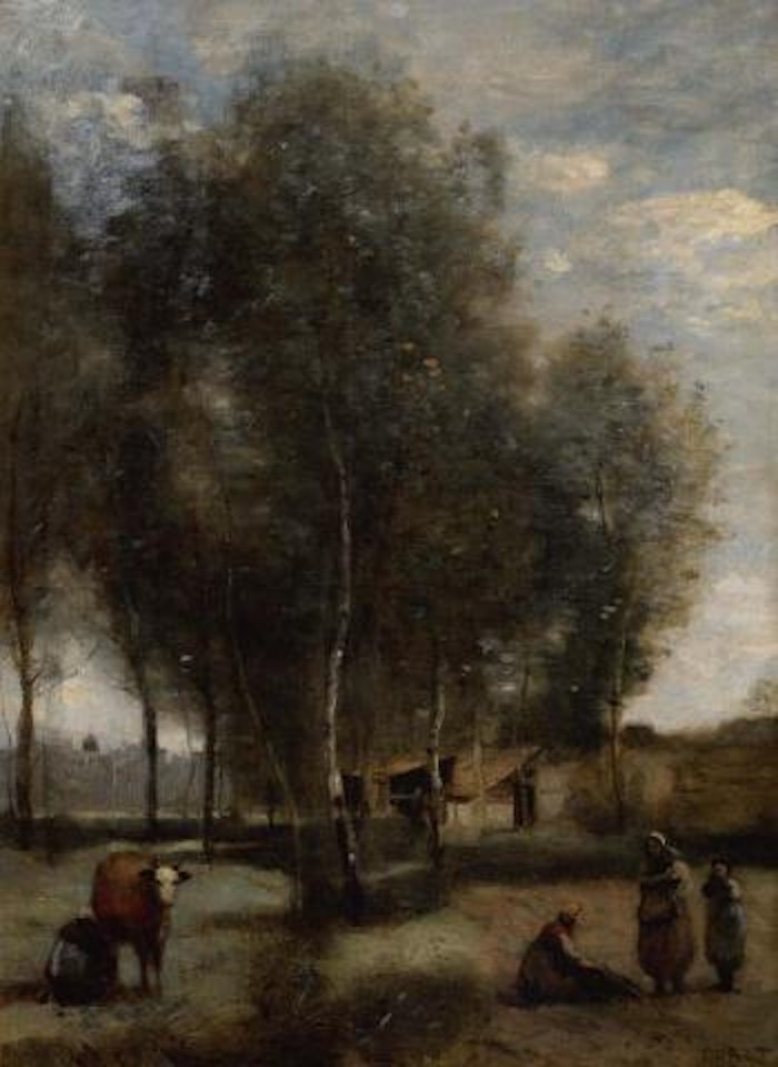 Sainte-Catherine-les-Arras, prairies plantee d'arbres avec cabanes by Jean Baptiste Camille Corot