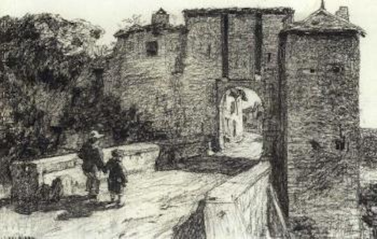 Two children by the gate at Liverdun by Léon Augustin Lhermitte