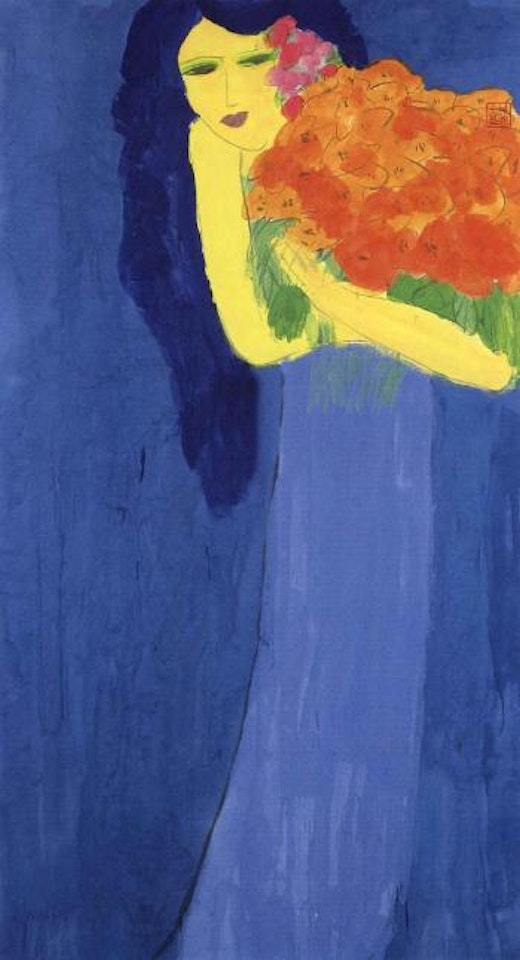 Girl with bouquet by Walasse Ting