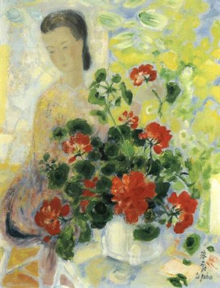 Lady with flowers by Le Pho