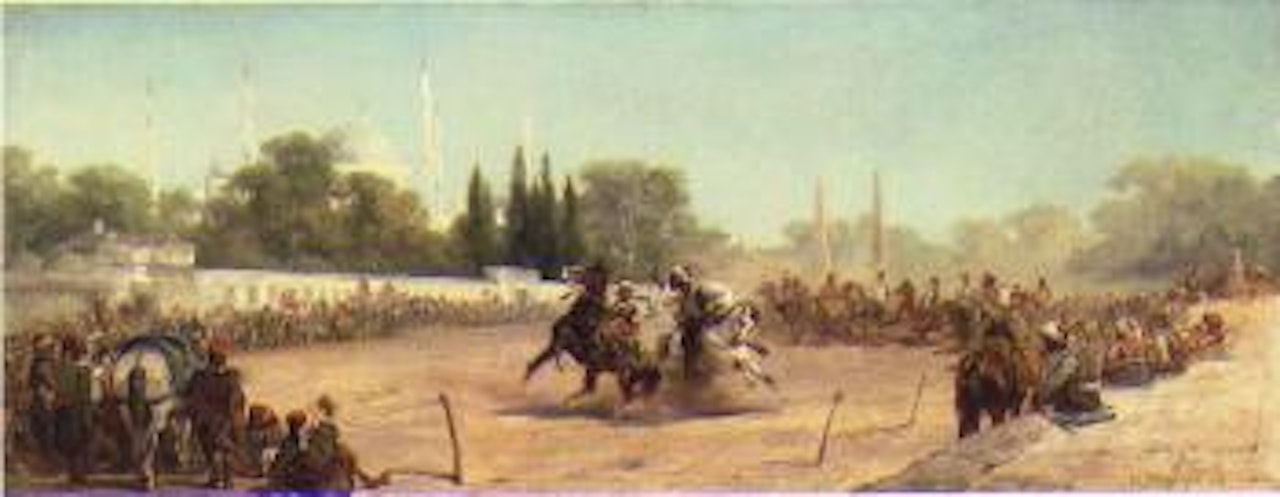 Horse race in the Hippodrome before the Mosque of Sultan Ahmet, Constantinople by Adolf Schreyer