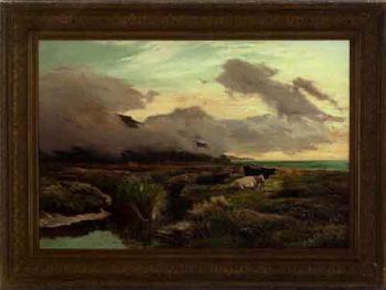 Highland landscape with cattle resting near a shore by Sidney Richard Percy
