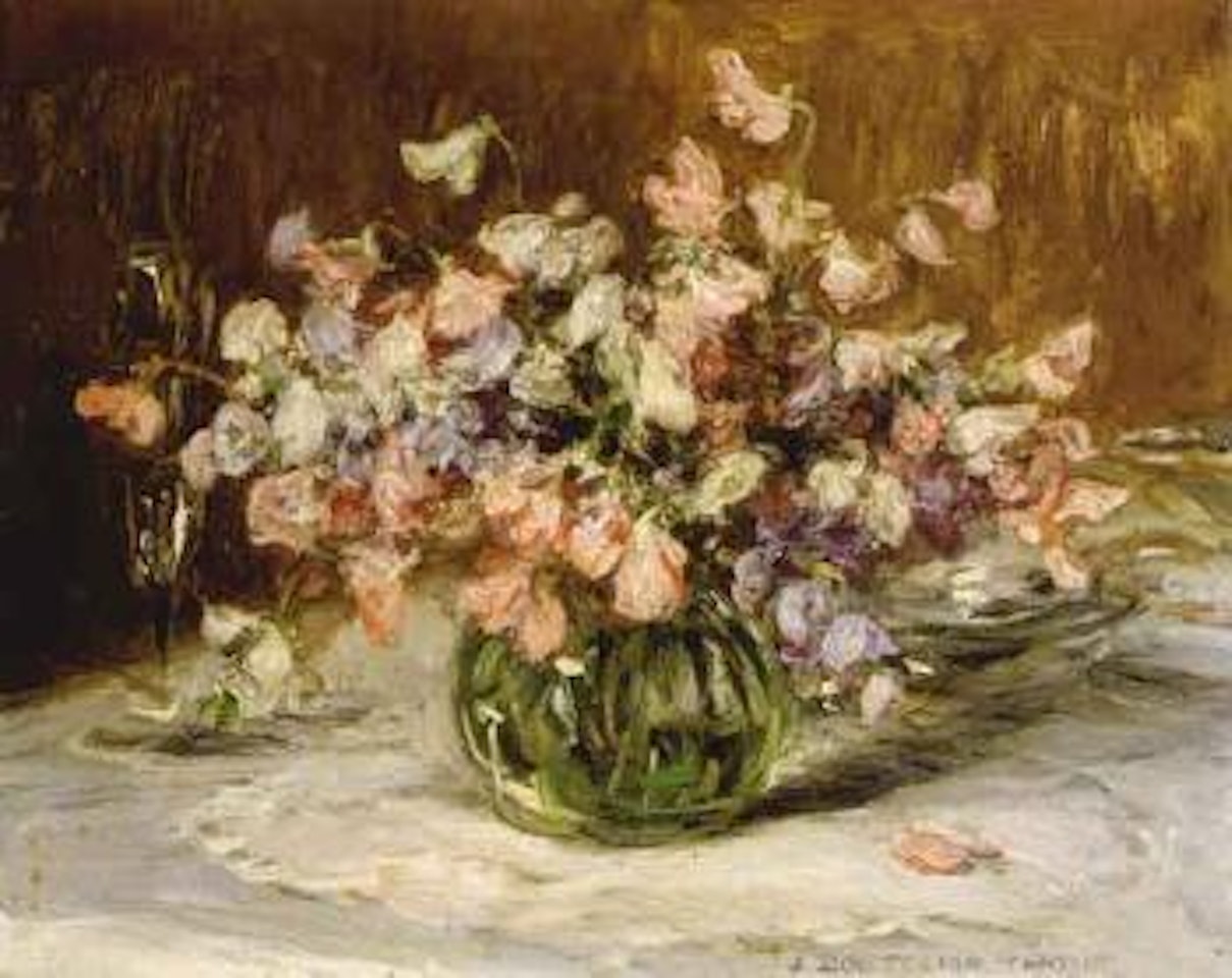 Still life of flowers with lathyrus by Jan Zoetelief Tromp