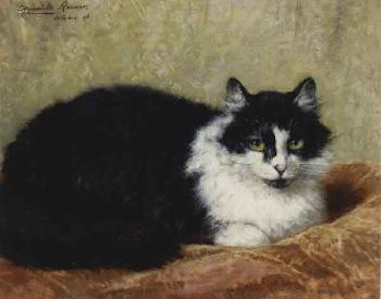 Cat on pillow by Henriette Ronner-Knip