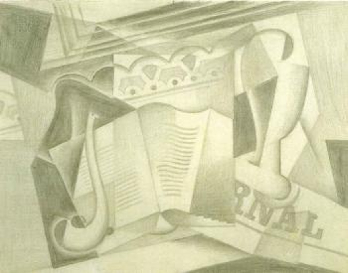 Verre, pipe et journal by Juan Gris
