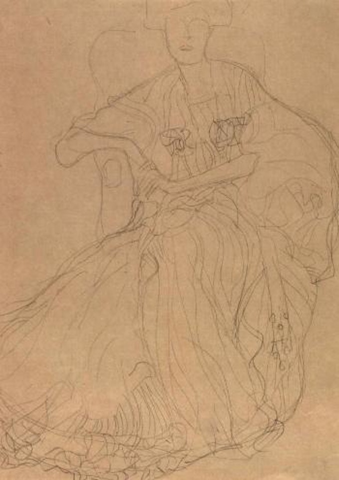 Seated woman resting her arms on armrests of chair by Gustav Klimt