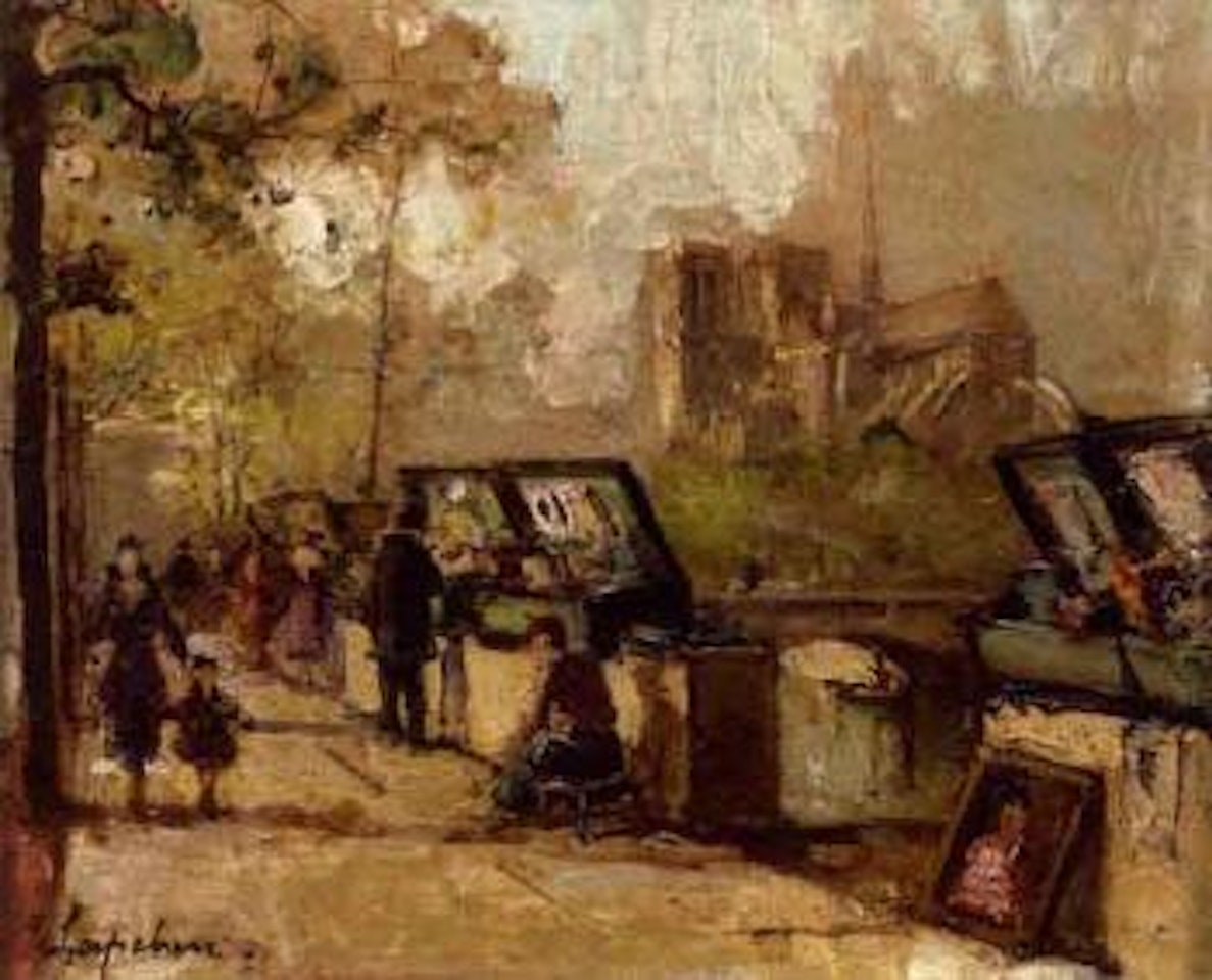 Les bouquinistes devant Notre-Dame. Marche de fleurs, place de la Madeleine by Georgij Aleksandrovic Lapschin