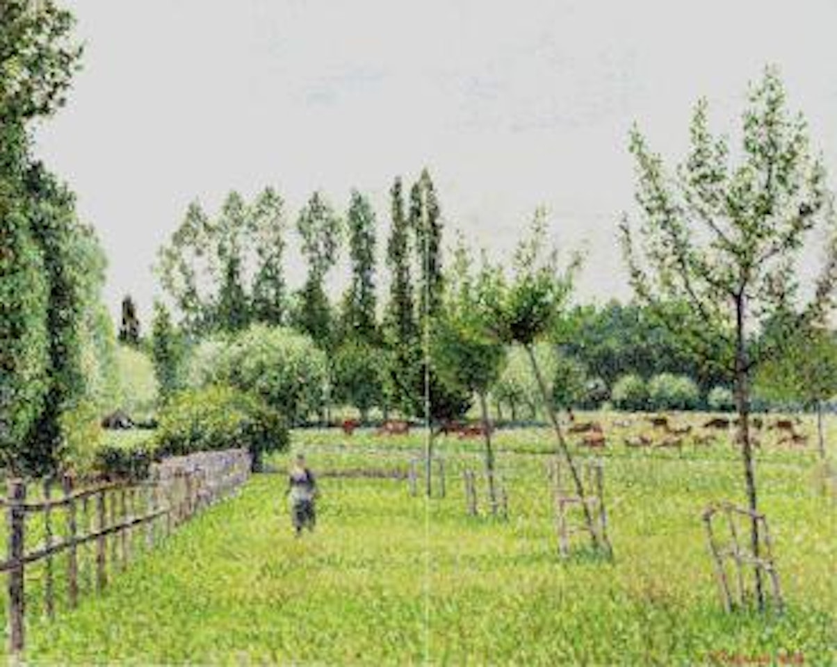 Prairie a Eragny, temps gris by Camille Pissarro