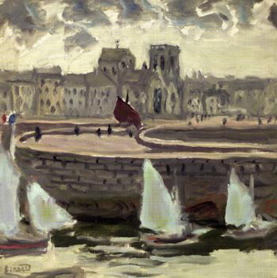 Bateaux dans un port a maree basse by Pierre Bonnard
