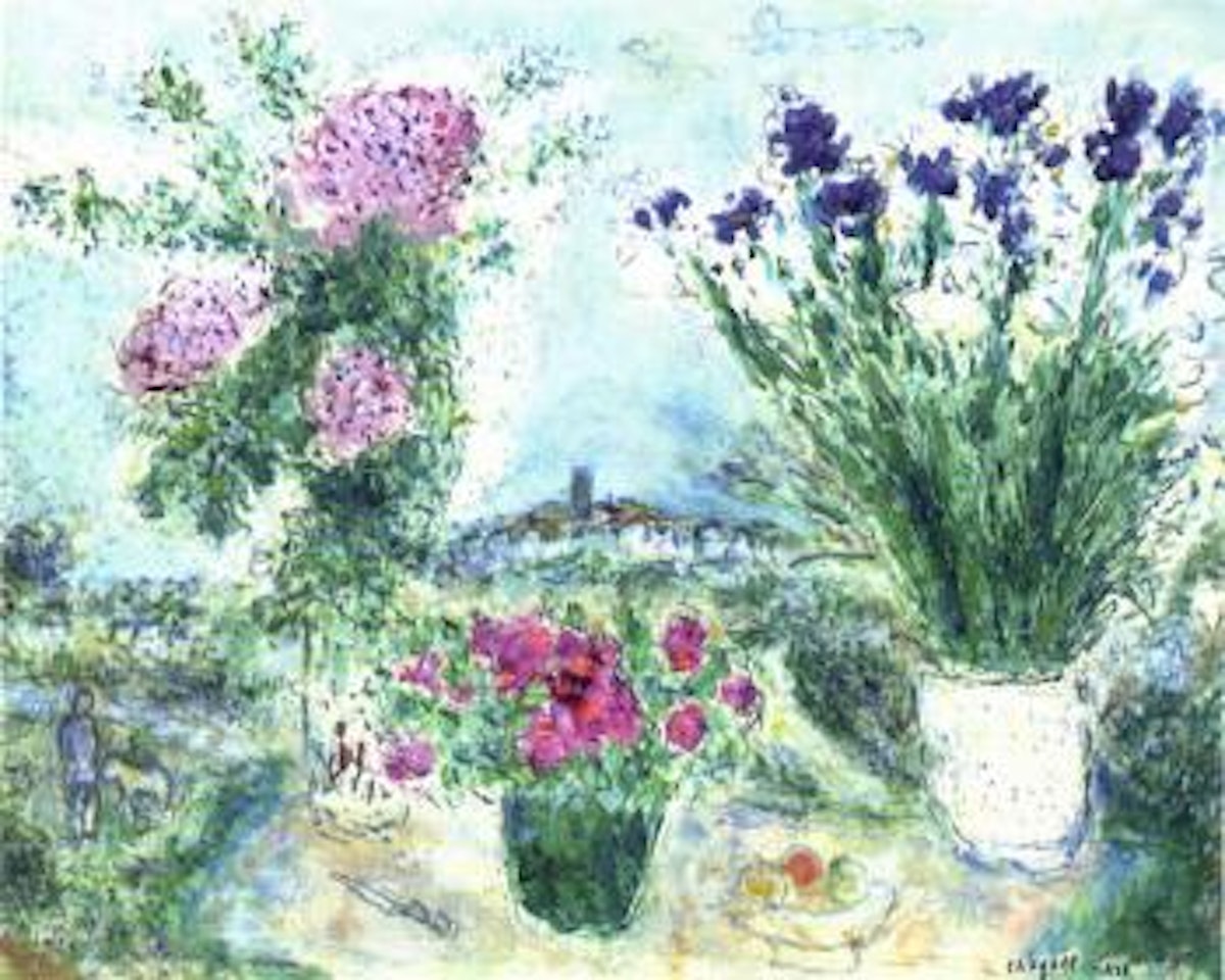 Trois bouquets devant St. Paul by Marc Chagall