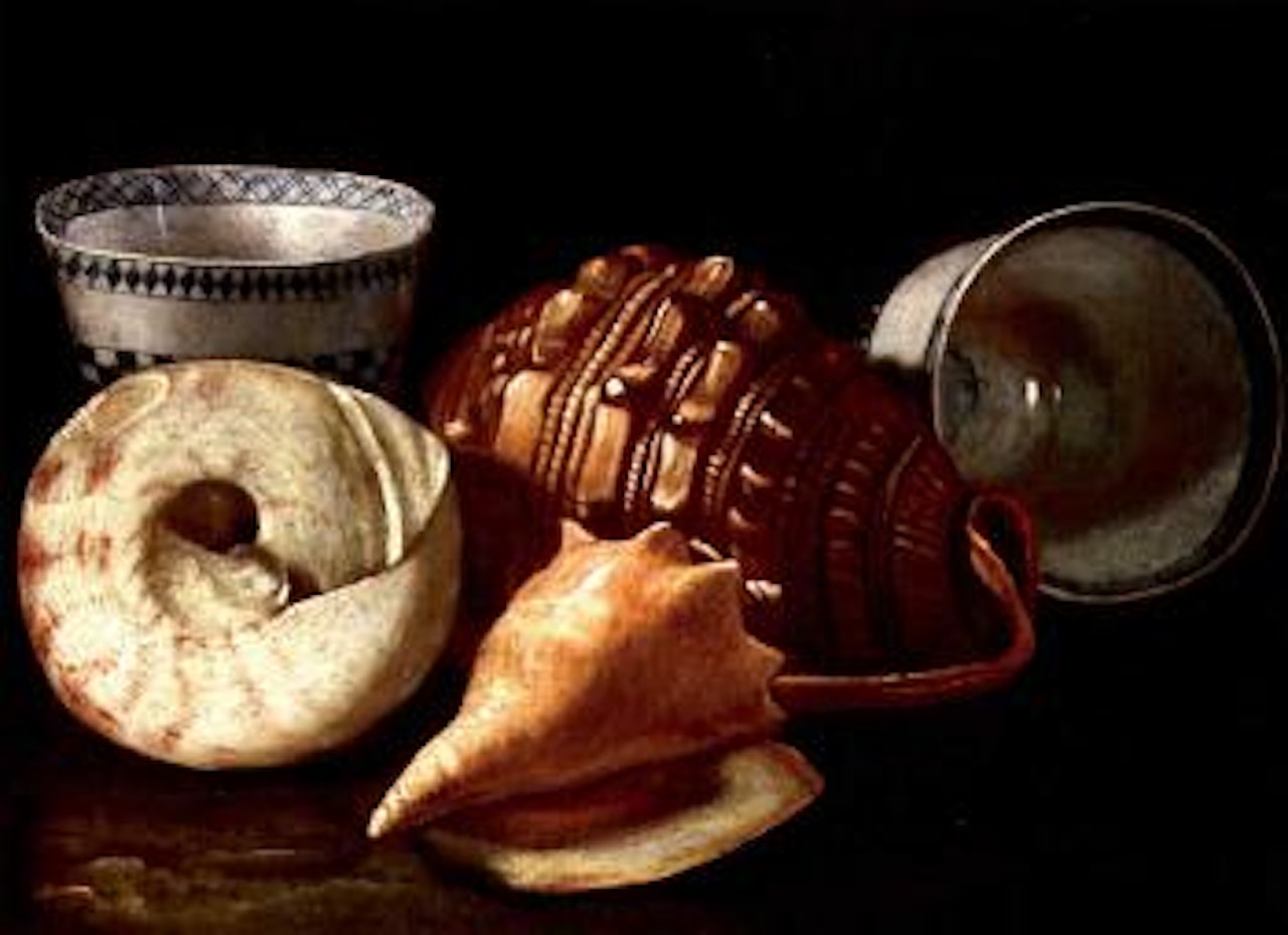 Three shells and two ceramic bowls by Cristoforo Munari