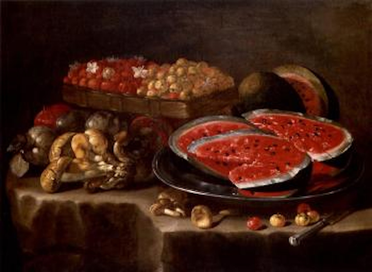 Still life with watermelon and berries by Giuseppe Recco