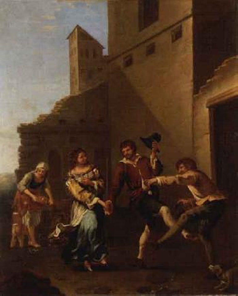 Peasants dancing by Theodor Helmbreker