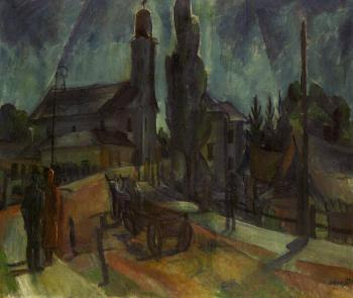 Village scene by János Kmetty